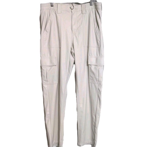 American Eagle Outfitters Faux Leather Cargo Pants Cream Size 12 Regular Stretch - Picture 1 of 12